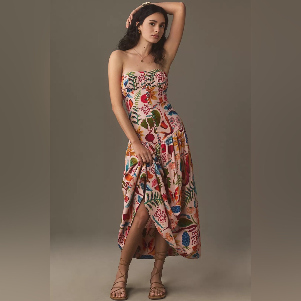 Nwt Farm Rio Bright Farm Strapless Linen Dress Size M Anthropologie